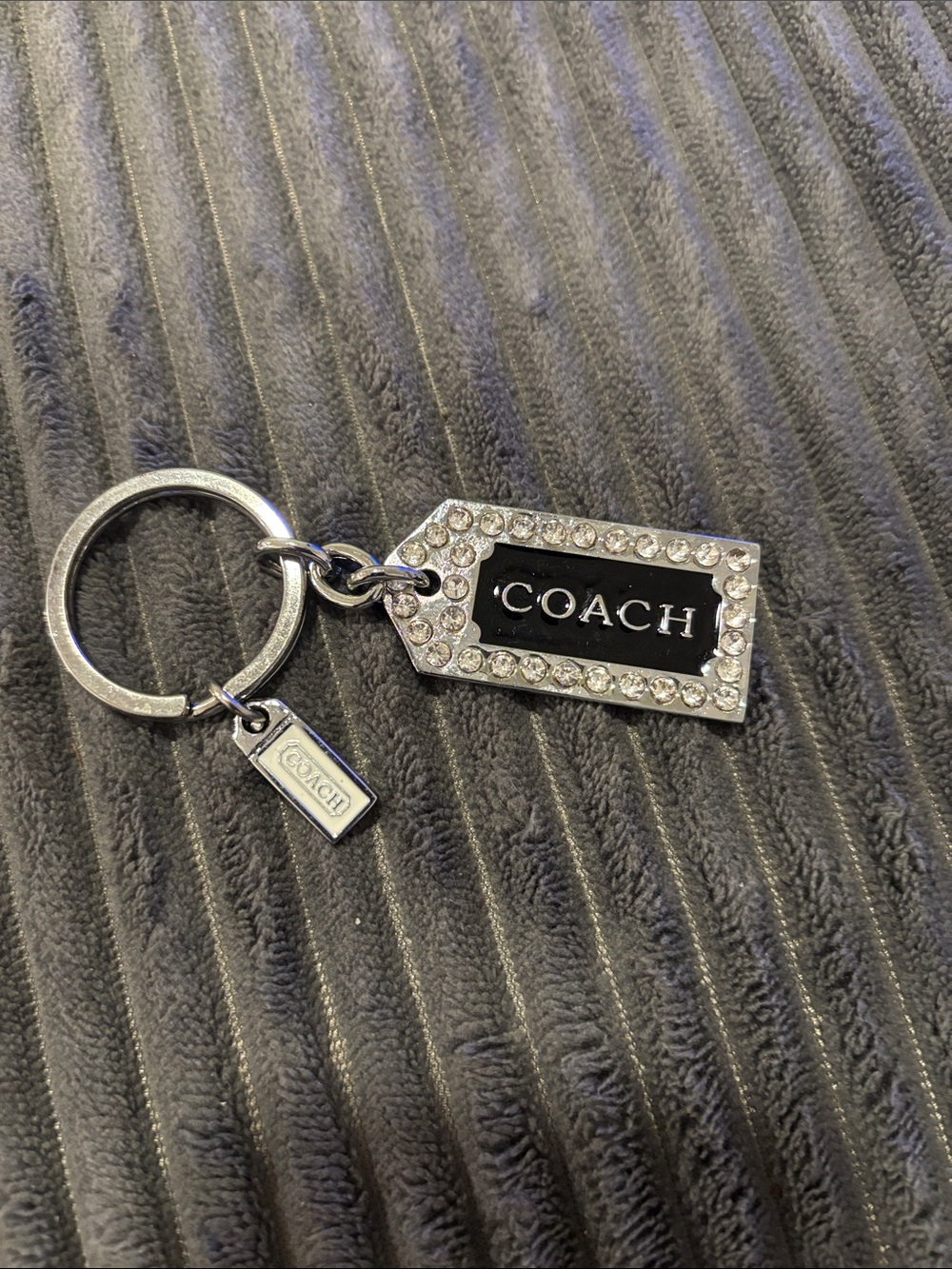 Coach Metal Tag Keyring in Black Silver
